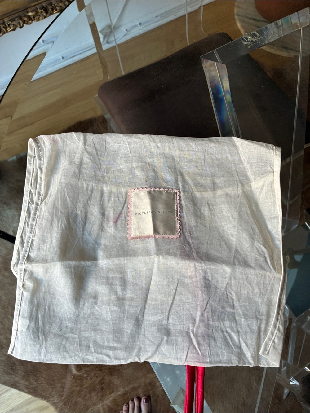 Victoria's Secret White dustbag with Pink Trim Patch